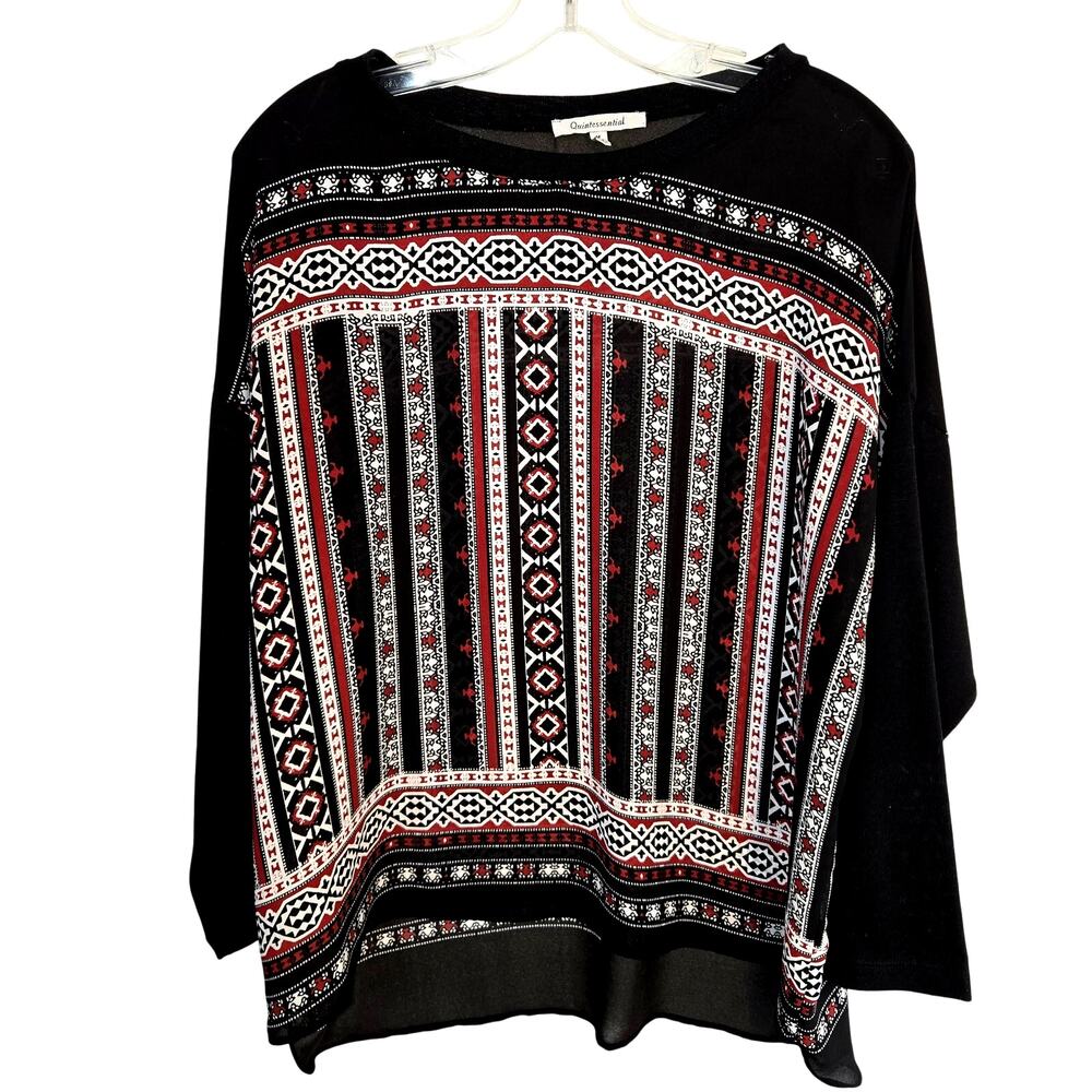 Quintessential Medium Women's Top Black Boho Shirt Blouse Misses Size 8 10